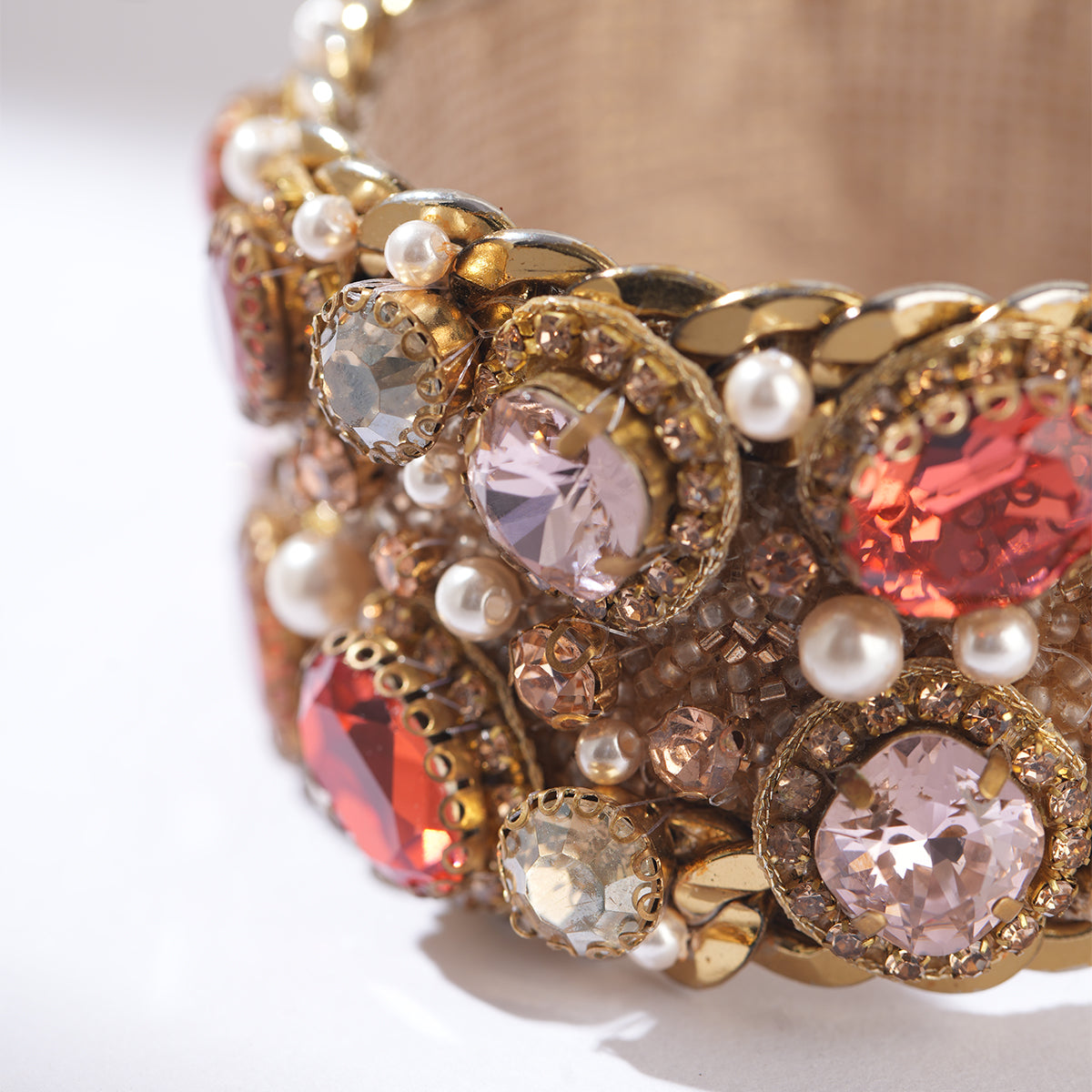 Detail of Deepa Gurnani Handmade Zevar bracelet in Baby pink color
