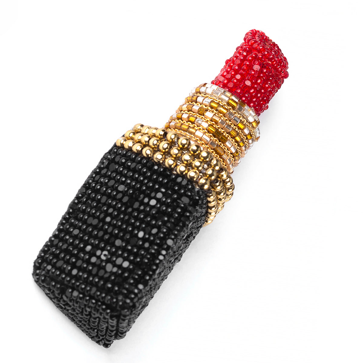 Detail of Deepa Gurnani handmade Lipstick brooch in red color