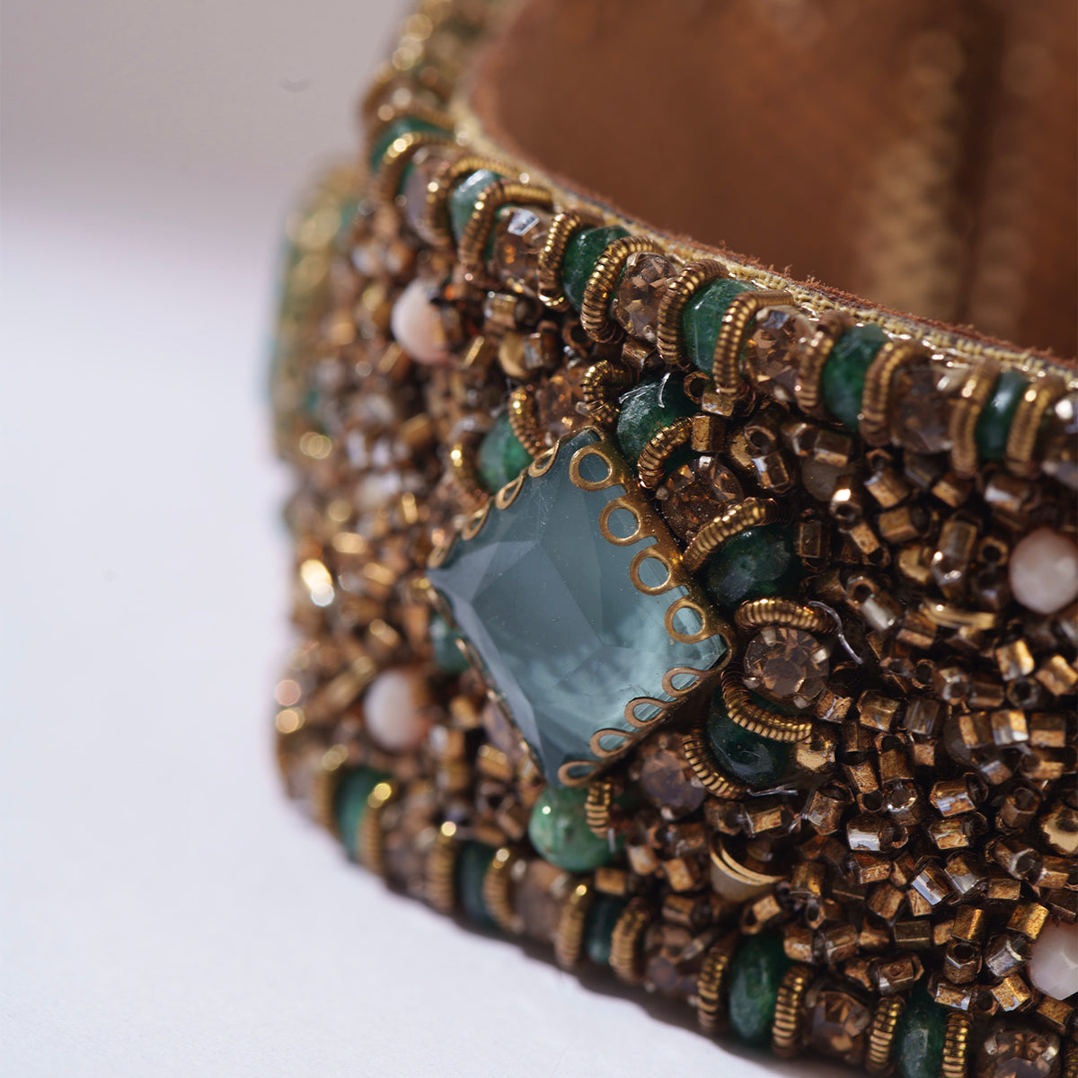 Detail of Deepa Gurnani Handmade Anika Bracelet in Emerald color