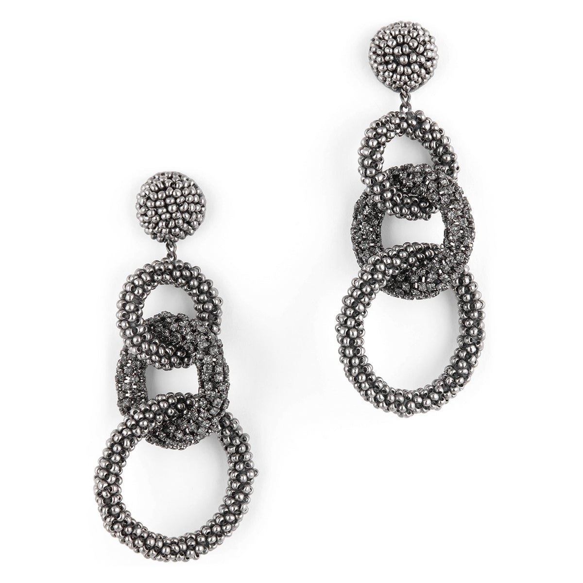 Deepa by Deepa Gurnani Hand Embroidered Sienna Earrings in Gunmetal color