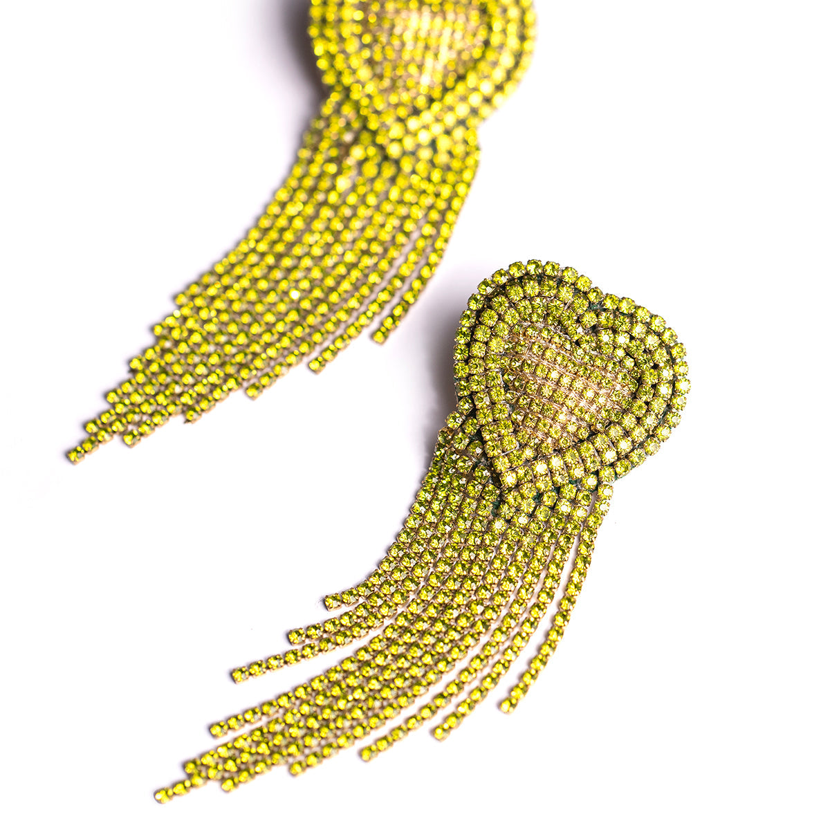 Detail of Deepa Gurnani handmade the Kaylie earrings in lime color