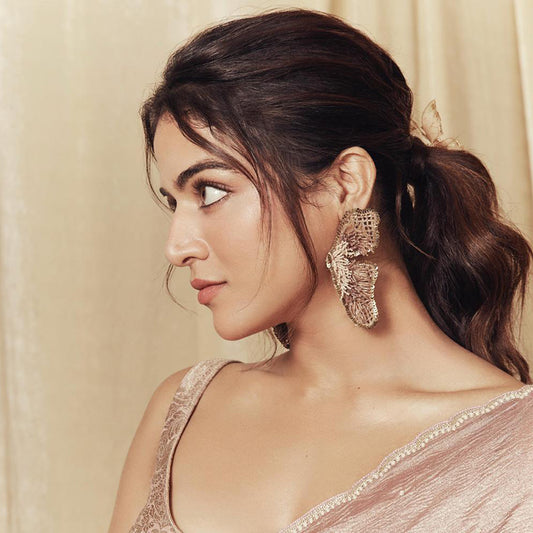 Actress Wamiqa wearing DG Lanelle Earrings in Beige color