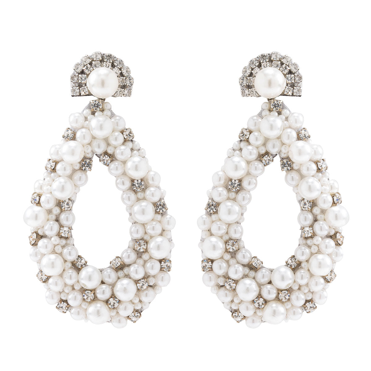 Handmade resin pearl earrings with crystal accents