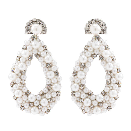 Handmade resin pearl earrings with crystal accents
